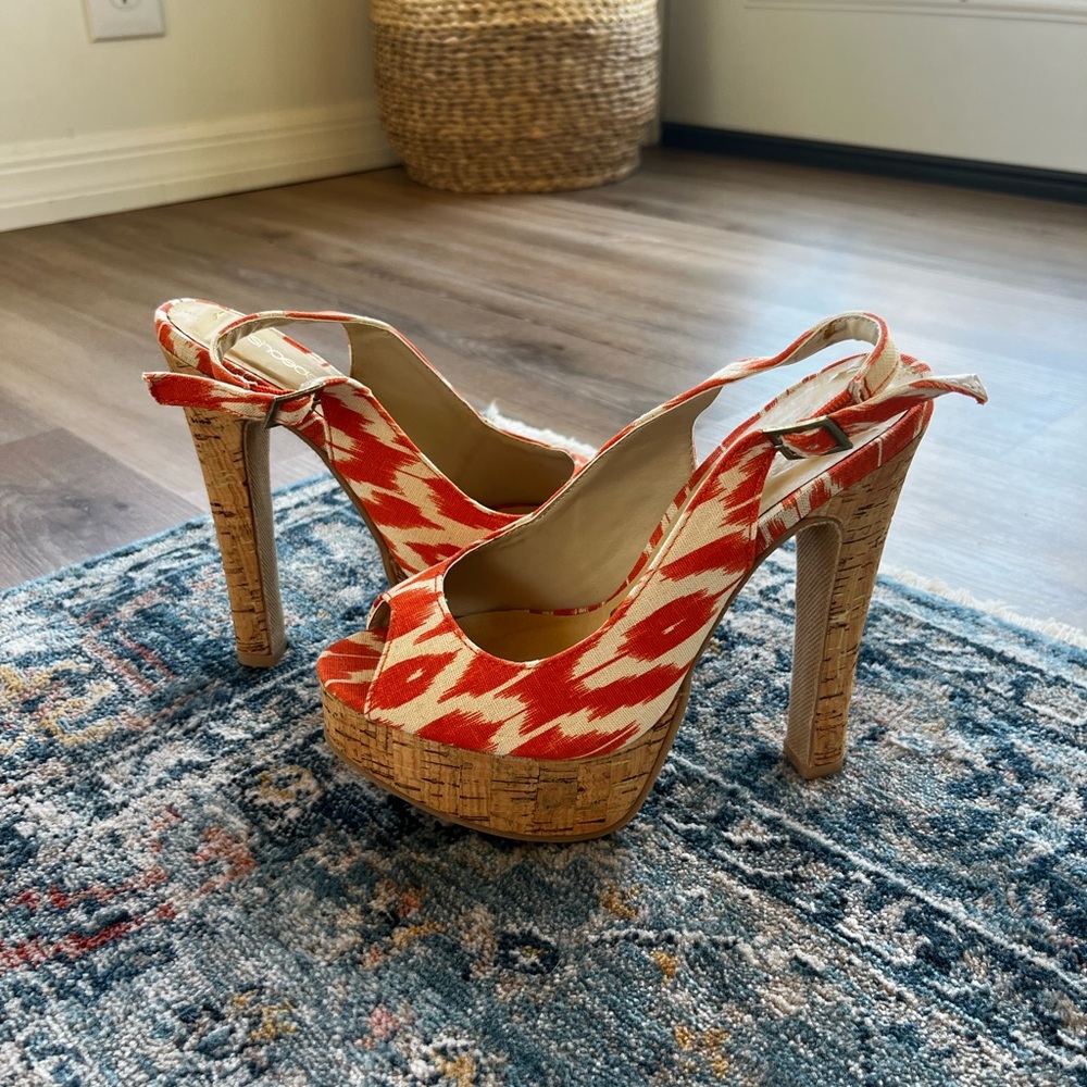 Stylish Orange and Cream Platform Heels